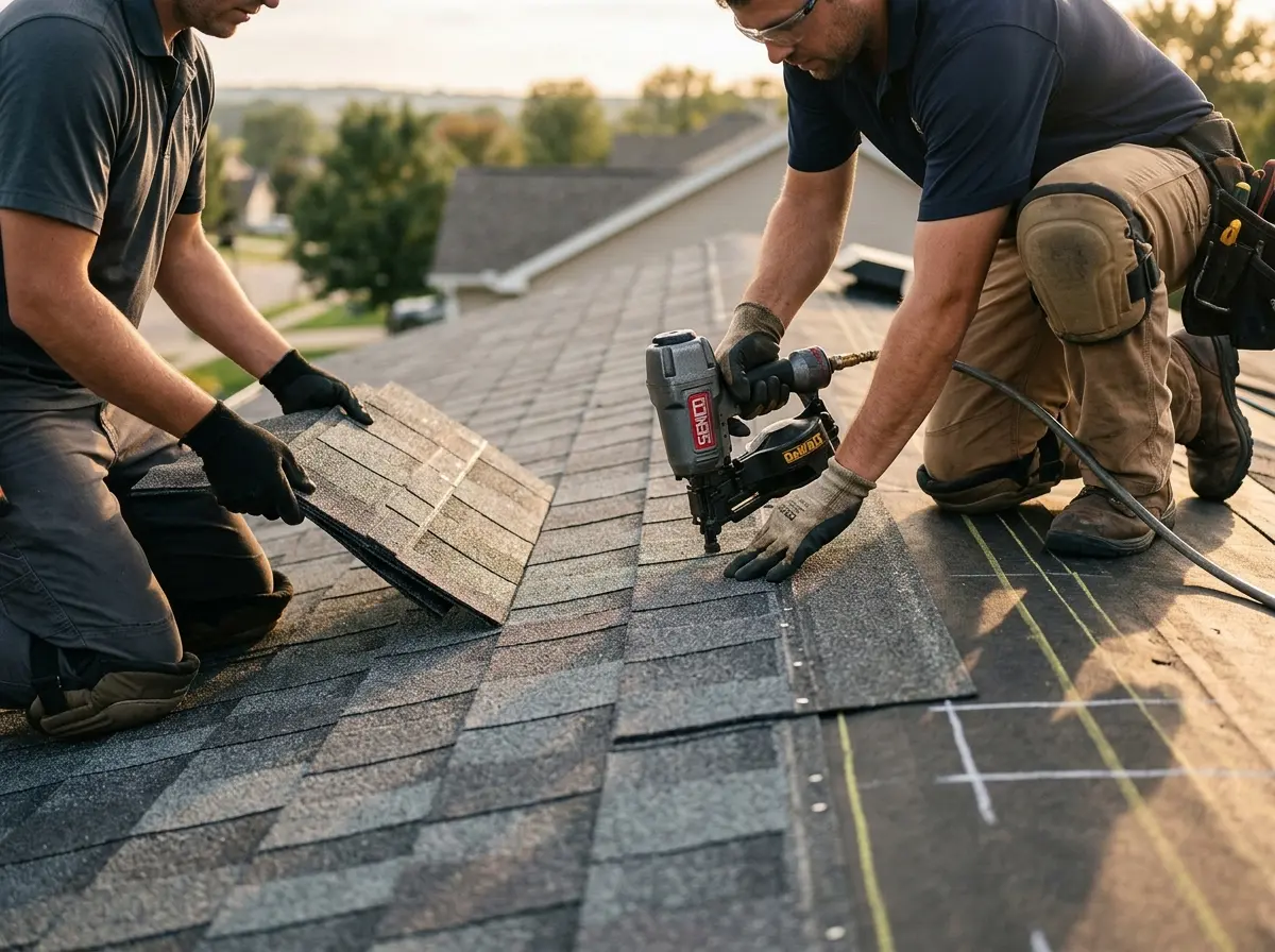 Professional roofer working on a residential roof in Halawa